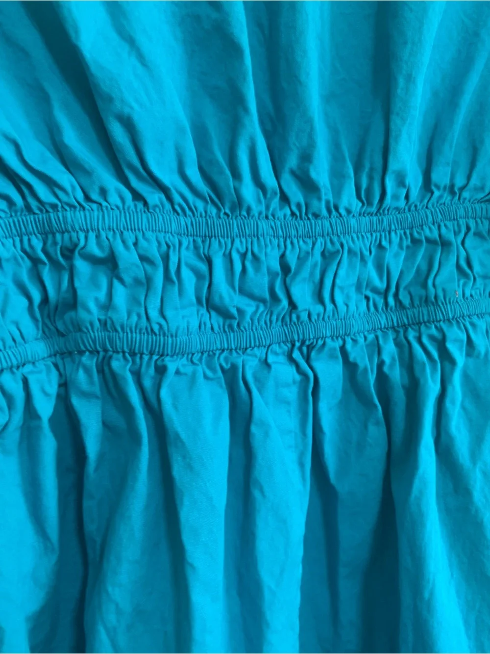 Japna Puff Sleeve V-Neck Tiered Mini Dress Teal Blue Sz M 100% Cotton Cottage